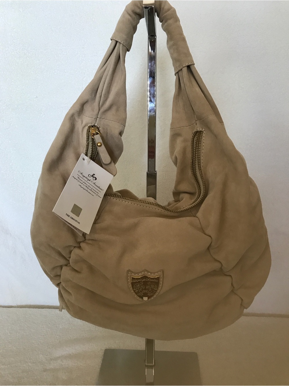 Suede Hobo Shoulder Bag in Tan